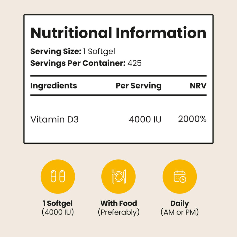 VitaBright Vitamin D3 4000 IU Daily | 425 Micro Softgels | 14 Month Supply | High Strength Vitamin D Tablets | Sugar-Free Alternative to Gummies | Cholecalciferol Supplements for Women & Men