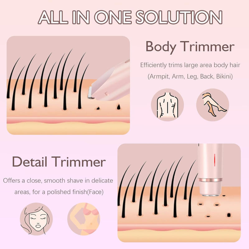 2 in 1 Electric Glow Shaver, Portable Bikini Trimmer for Women, Dual Head Rechargeable Electric Razor, IPX7 Waterproof Wet & Dry Use Legs Body Pubic Hair Trimmer for Men Women Christmas Birthday Gifts Purple