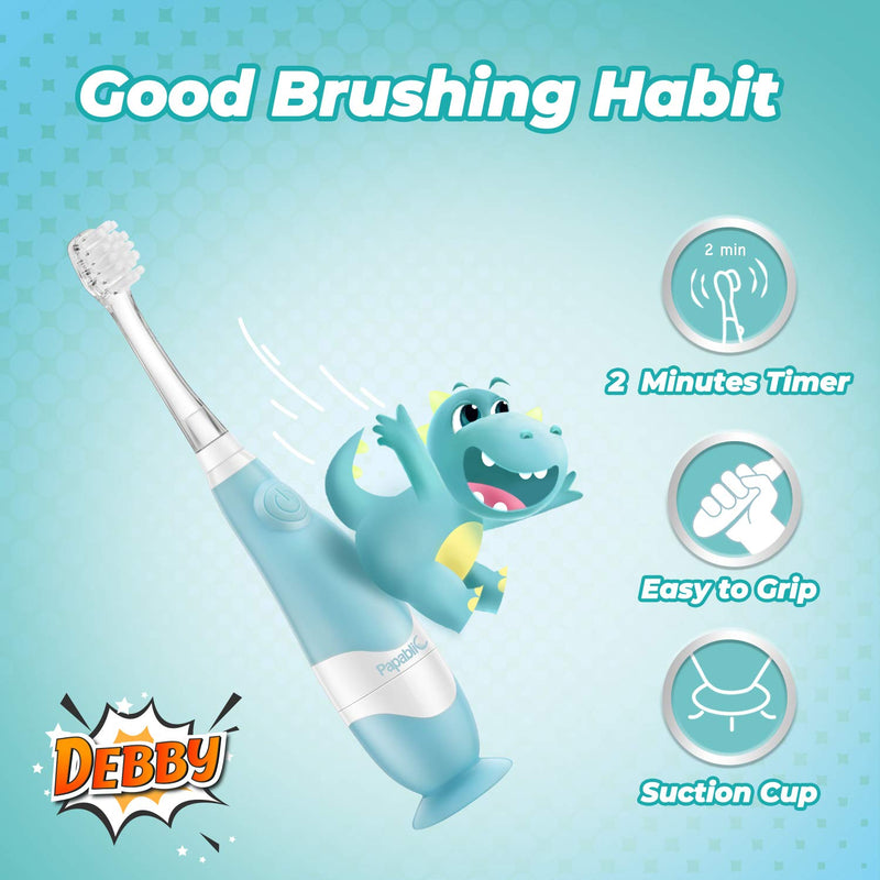 [Australia] - Papablic Toddler Sonic Electric Toothbrush for Ages 1-3 Years, Baby Electric Toothbrush with Cute Dino Cover and Smart LED Timer, 4 Brush Heads (Debby) 4 Brush Heads Debby 