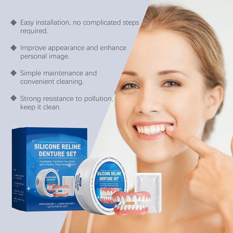 [Australia] - Dentures Fake Teeth, Smile Teeth Veneers, Cosmetic Temporary Teeth Dentures Prosthesis Artificial Veneers Teeth Top and Bottom 