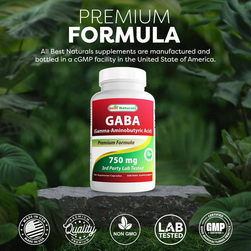 Best Naturals Gaba 750 mg 100 Veggie Caps