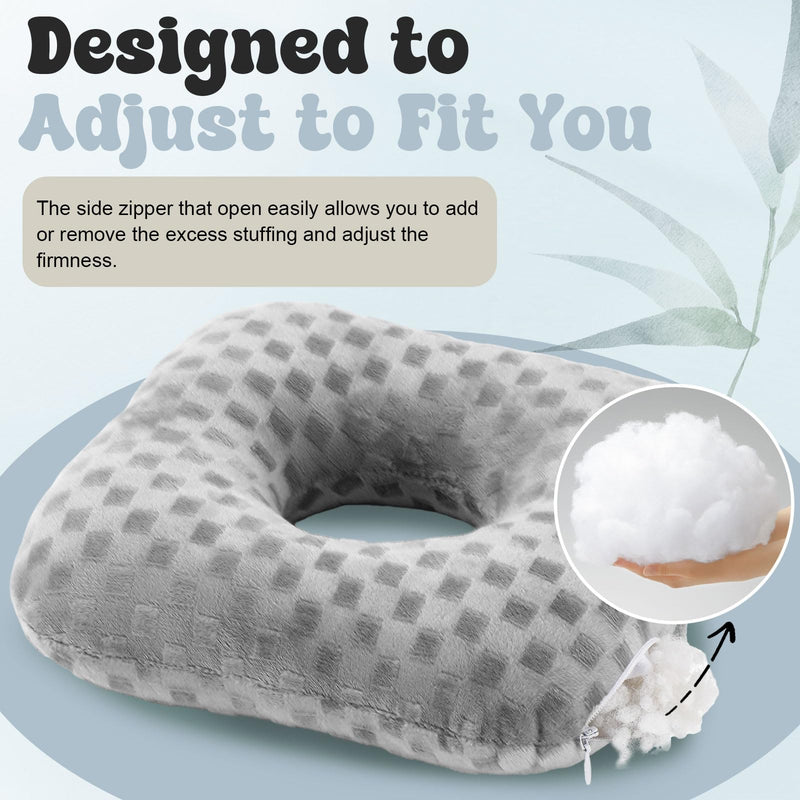 [Australia] - 2 Pieces Ear Piercing Pillows with Hole O Shaped Side Sleeping Pillow Circle Guard Protectors for Ear Pain Inflammation Pressure Sores Relief(Gray) Gray 