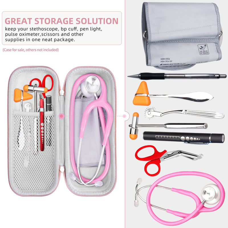 [Australia] - Stethoscope Case for 3M Littmann Classic III, Lightweight II S.E, Cardiology IV Diagnostic, MDF Acoustica Deluxe Stethoscopes, Extra Room for LED Penlight Scissors and Nurse Accessories, Pink 