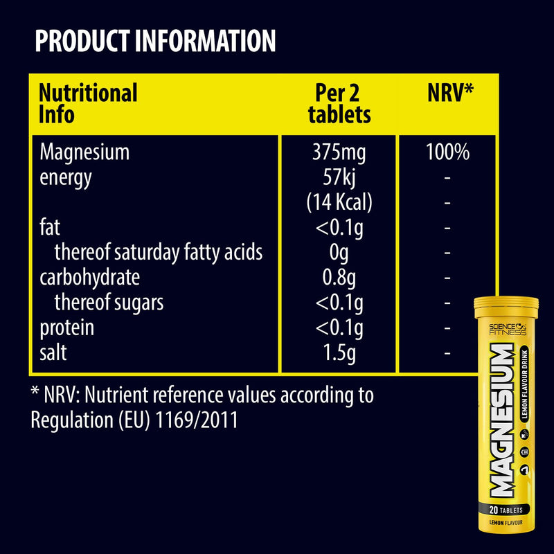 Magnesium Lemon Flavour Effervescent Tablets -120 Tablets for Normal Muscle Functions, Suitable for Vegans and Vegetarians, Magnesium 375 mg per Serving 6