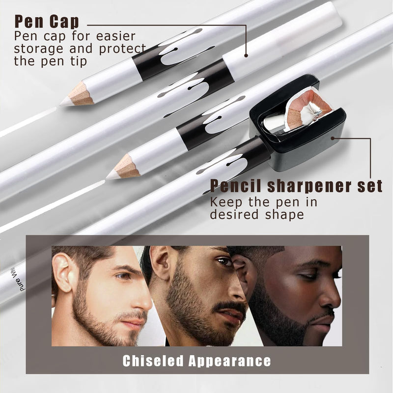 [Australia] - Noerrors White hairdressing pencil for lining the hairline and shaping the beard - Magic hairdressing chalk for hairdressing drawings and contours with sharpener, ruler and brush in set for men 01 