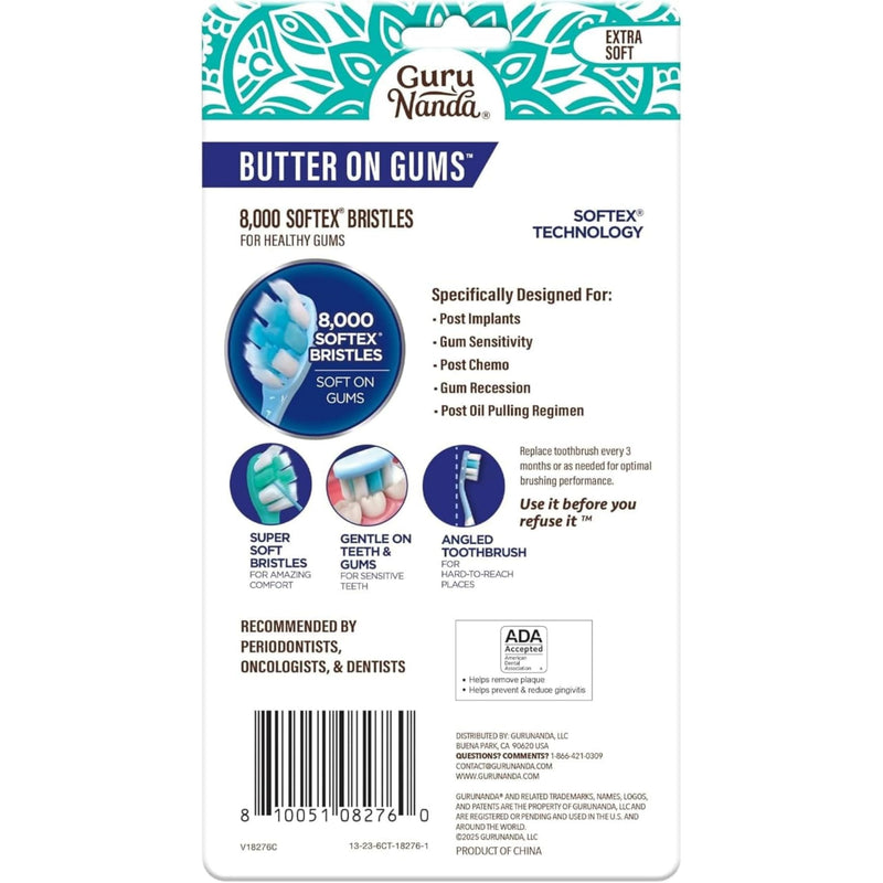 [Australia] - GuruNanda Butter On Gums Toothbrush, ADA Accepted, with 8000+ Ultra Soft Softex Bristles for Sensitive & Receding Gums, Perfect for Whiter Teeth, 6 Ct (Pack of 4) Multicolor 24 Count (Pack of 1) 