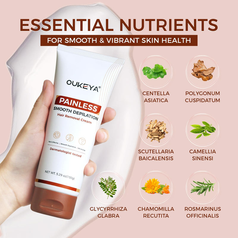 [Australia] - OUKEYA 2PACK, Hair Removal Cream for Women & Men Sensitive Skin, Natural Extracts Depilatory Cream for Bikini Line Legs Arms Underarms, Dermatologically Tested Painless Hair Remove Gel with Tool 5.29 Ounce (Pack of 2) 