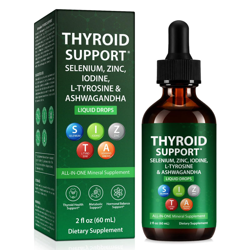 Thyroid Support Drops with Iodine & Selenium - 60ml | Enriched with L-Tyrosine, Zinc, Vitamin B12 & B6 | Supports Normal Thyroid Function & Energy Metabolism | Vegan & Non-GMO