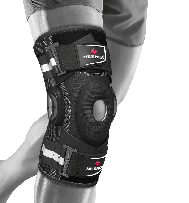 [Australia] - NEENCA Professional Knee Brace for Knee Pain, Hinged Knee Support with Patented X-Strap Fixing System, Strong Stability for Pain Relief, Arthritis, Meniscus Tear, ACL, PCL, MCL, Runner, Sport, Workout X-Large Black - Single 