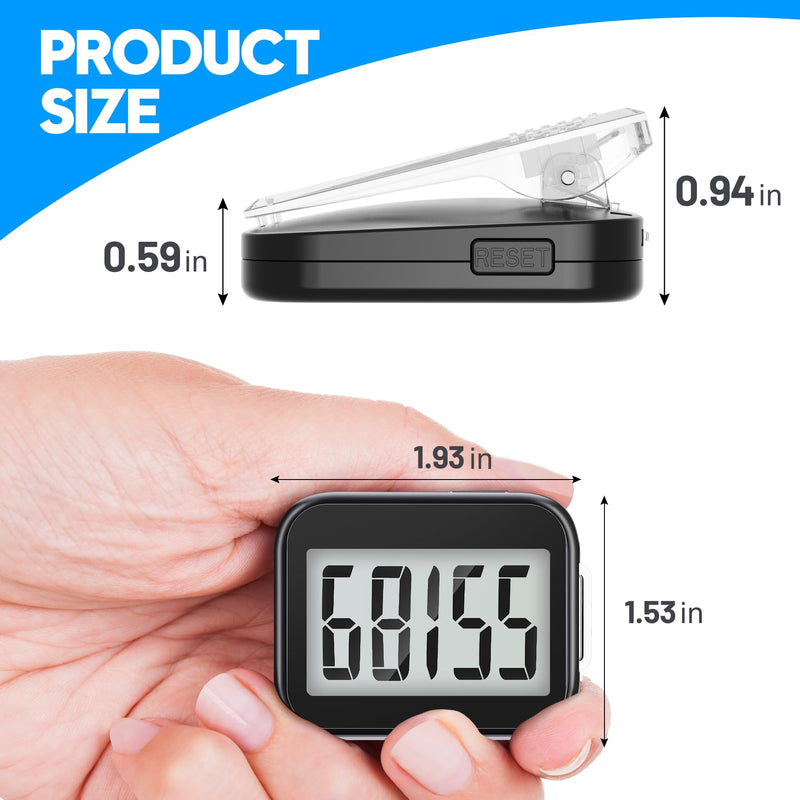 [Australia] - 3D Pedometer for Walking, Simple Step Counter with Removable Clip and Lanyard, Accurate Step Tracker with Large Display, Fitness Trackers for Men Women and Kids Black 