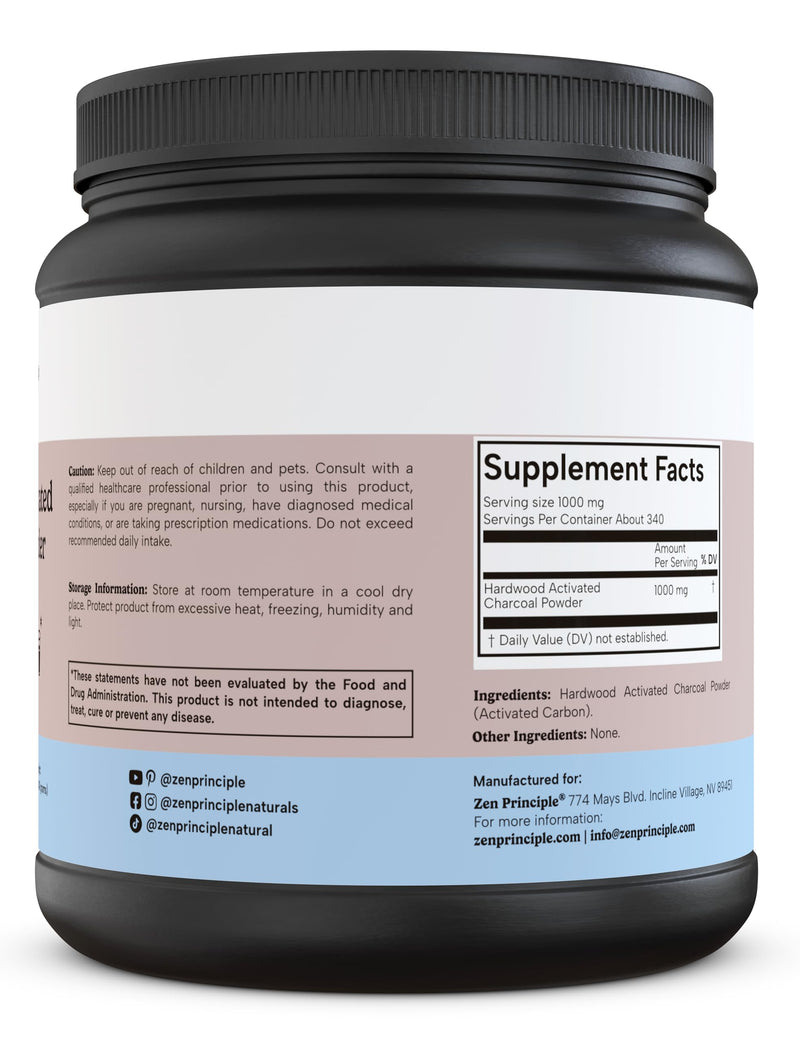 [Australia] - Zen Principle Activated Charcoal Powder only from USA Hardwood Trees. All Natural. Whitens Teeth, Rejuvenates Skin and Hair, Supports Better Digestion. Free Scoop Included. 12 oz. 