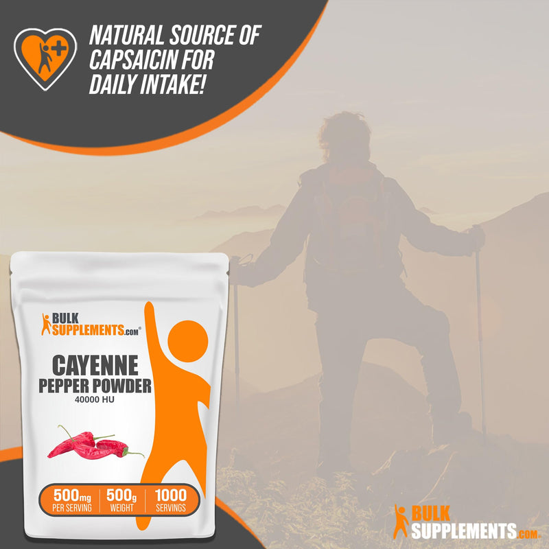 BulkSupplements.com Cayenne Pepper 40000 HU Powder - Capsaicin Supplements, Cayenne Pepper Supplements, Cayenne Pepper Powder - Capsicum Powder, Gluten Free, 500mg per Serving, 500g (1.1 lbs) 1.1 Pound (Pack of 1)