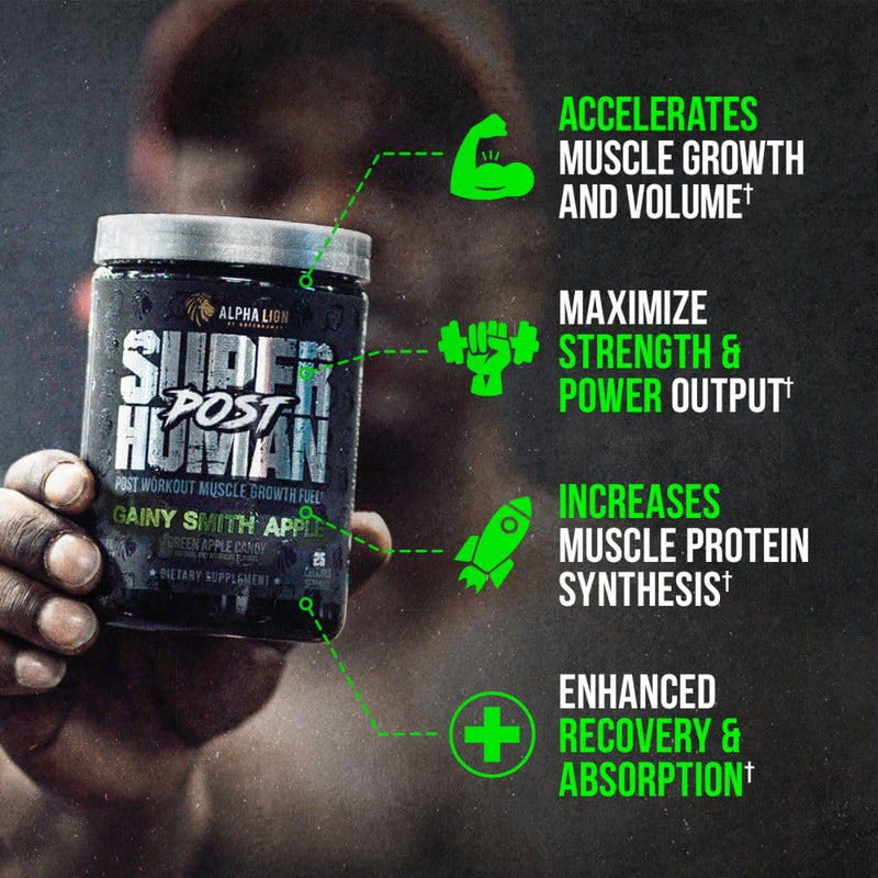 [Australia] - Alpha Lion Superhuman Post Workout Recovery, Muscle Builder Drink, Creatine Powder + More for Lean Muscle Growth, Strength & Volume, Supplement for Women & Men (25 Servings, Gainy Smith Apple) 