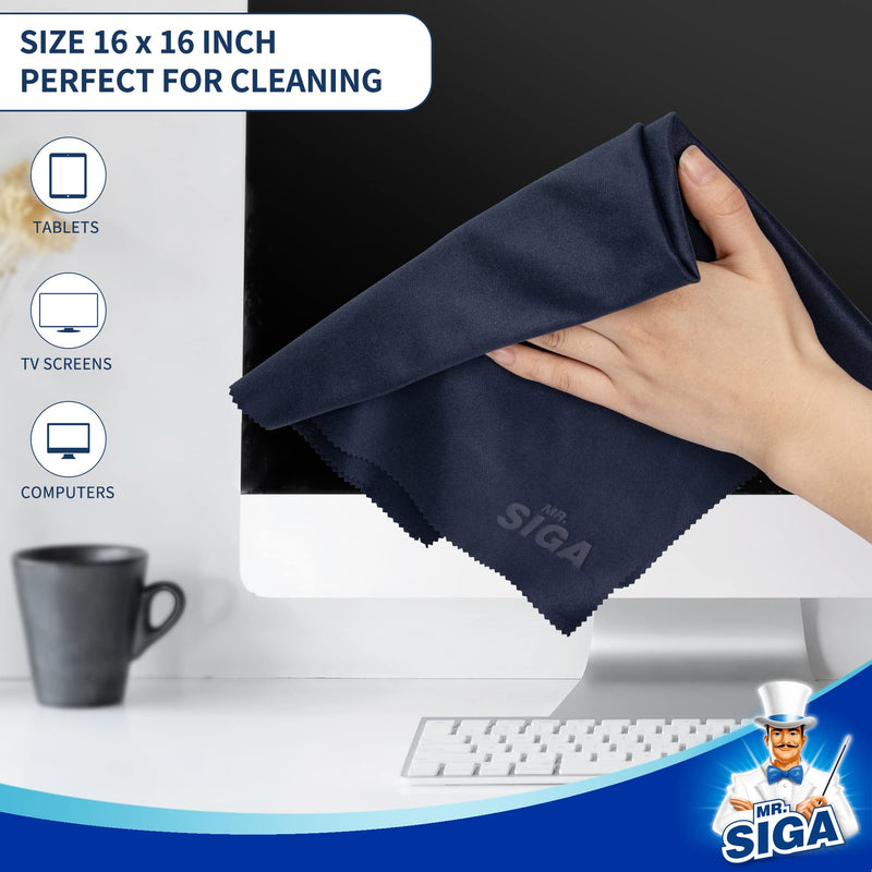 [Australia] - MR.SIGA High quality microfiber cleaning cloths glasses cleaning cloth for glasses, screens, tablets, glasses, 3 pieces in navy blue with 40.6 x 40.6 cm, 3 pieces in gray with 15.2 x 17.8 cm 