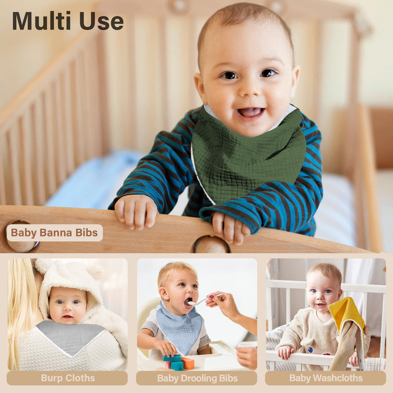 [Australia] - Muslin Baby Bibs,Baby Bandana Drool Bibs 100% Cotton for Baby Boy Girl,Solid Colors Bib for Drooling Teething 6 Pack-forest 