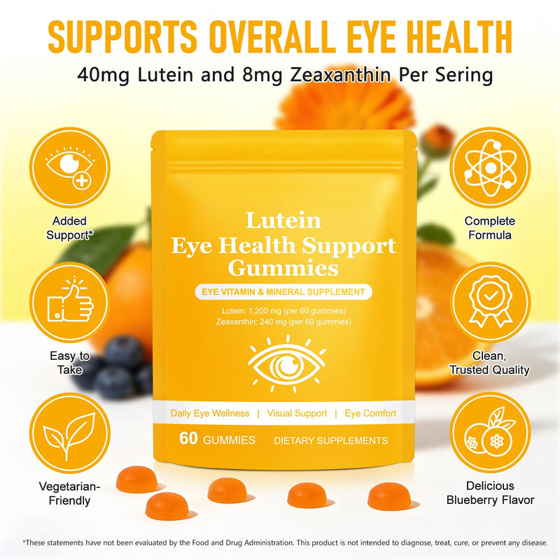 Lutein and Zeaxanthin Supplement 60 Gummies, Eye Health Supplement with Lutein Zeaxanthin Vitamins A, C, and E Support Visual, Eye Health