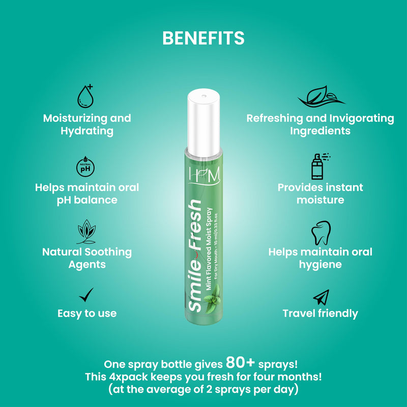 [Australia] - HM - Dry Mouth Flavoured Spray Xylitol - Alcohol Free | Instantly Hydrate & Moisturize | pH Balanced | Promotes Saliva Production & Soothes, Bad Breath | Pack of 4 x 0.33 oz [1.35 Oz] 