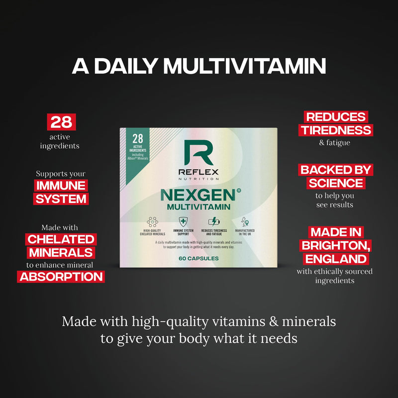 Reflex Nutrition Nexgen® Multivitamins and Minerals for Immune Support (60 Caps)- Multi Mineral and Vitamins for Immune System - Vitamins for Tiredness and Fatigue - Vitamin D Magnesium Vitamin C Zinc Standard 60 count (Pack of 1)
