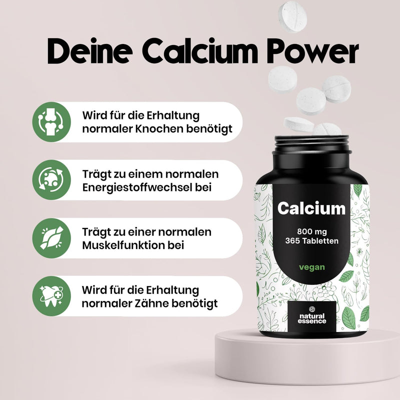 [Australia] - Calcium tablets high dose - 365 tablets - 800mg calcium per day - calcium tablets/calcium high dose - 180 days supply - vegan and produced in Germany Original 