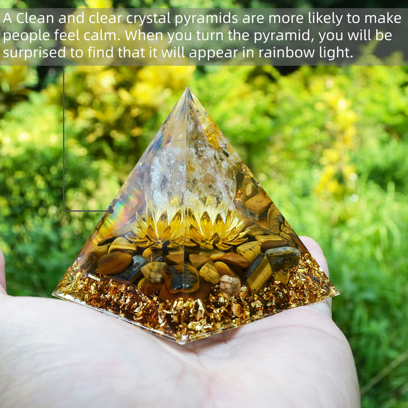 [Australia] - Orgone Pyramid Flower of Life Orgonite Money Healing Crystals Pyramid for Positive Energy with Tiger's Eye Stones and Luck White Crystal That Promotes Wealth, Prosperity and attracts Success Tiger's Eye&white Crystal 