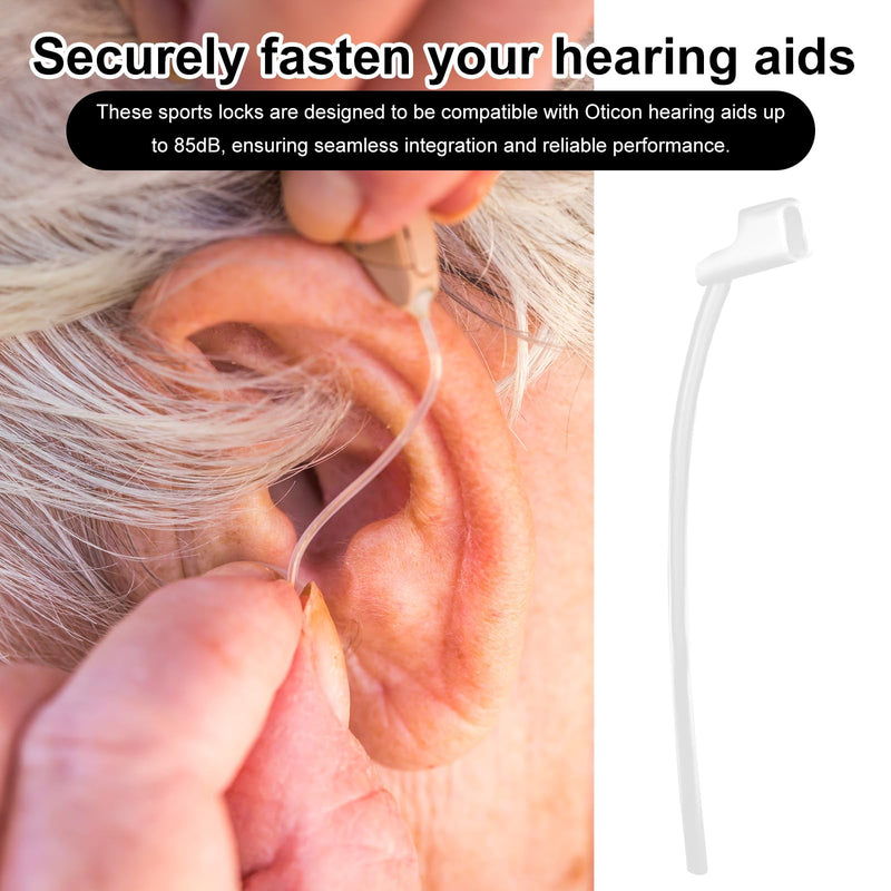 10pcs Sports Lock for Oticon 85dB Hearing Aids, Secure Retention Tail Fixing Lock Replacement for Oticon Hearing Aid Accessories and Supplies (Transparent)