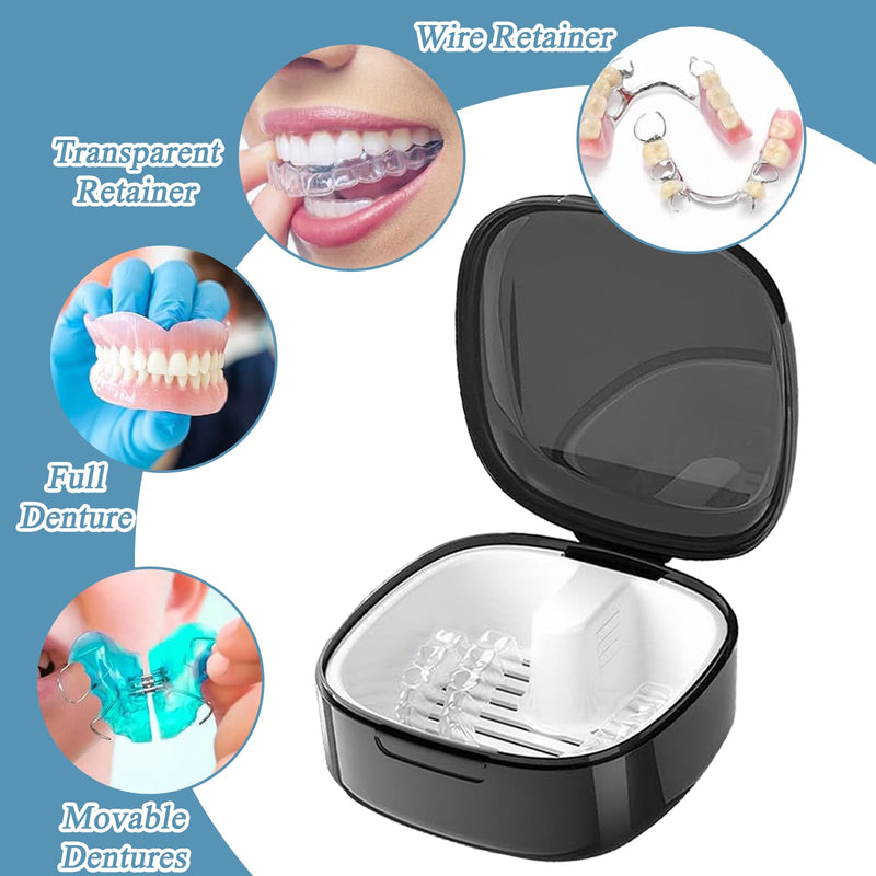 [Australia] - 2 pieces braces box, portable denture box, denture box for grinding splints and dental splints cleaning, denture box for children and adults, extra deep for overnight soaking 