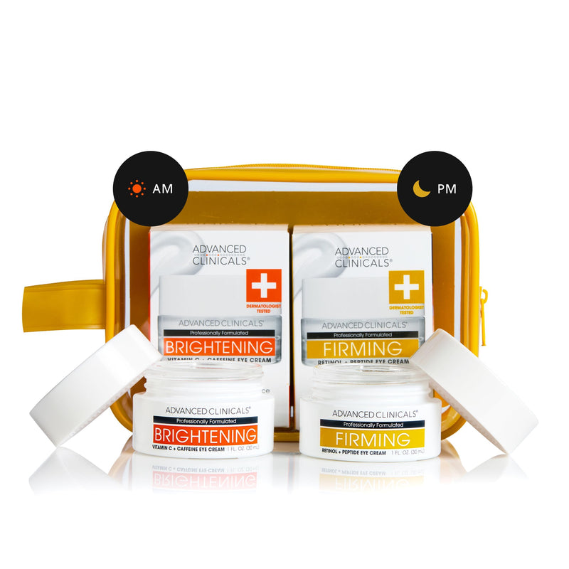 Advanced Clinicals Anti Aging Retinol Eye Cream + Brightening Vitamin C Under Eye Cream AM + PM 2pc Treatment Routine Skin Care Travel Kit Set Eye Cream AM/PM 2PC Set 2 Piece Set
