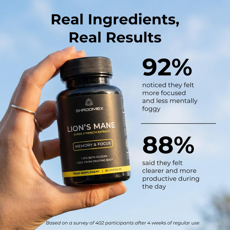Lions Mane Mushroom Supplement | 1000mg Per Capsule | Dual Extract 50% Beta Glucan Supplements | 100% Fruiting Body | Memory & Focus | 60 Vegan Capsules | UK Made