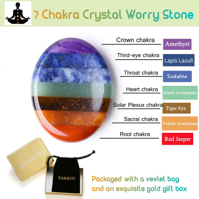 [Australia] - XIANNVXI Chakra Crystals Stones Crystal Worry Stones Thumb Gemstones Healing Stones Naturally Polished Oval Palm Pocket Stone Anxiety Stress Relief Meditation A-chakra 