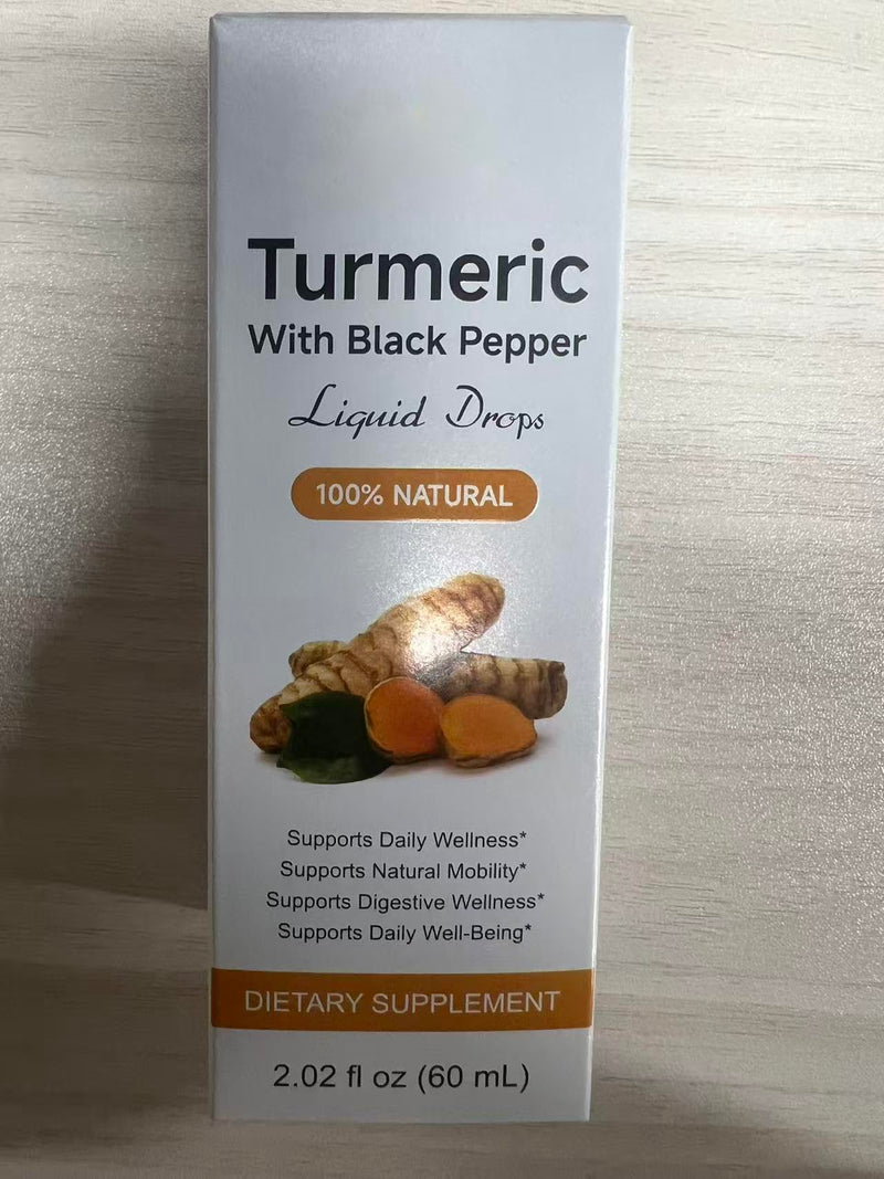 Turmeric Supplement Liquid 2.02 Fl oz - Natural Turmeric & Black Pepper Liquid Drops with Turmeric Root Extract and Piperine for Enhanced Absorption, Alcohol-Free, Sugar-Free & Vegan