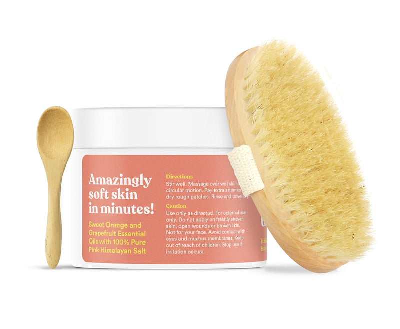 ASUTRA Dead Sea Salt Essential Oil Body Scrub Exfoliator and Dry Brush | Bundle (Vitamin C), 16 oz - Ultra Hydrating, Gentle, & Moisturizing - Coconut, Sweet Orange, Grapefruit, and Lemon Oils Vitamin C with Dry Brush