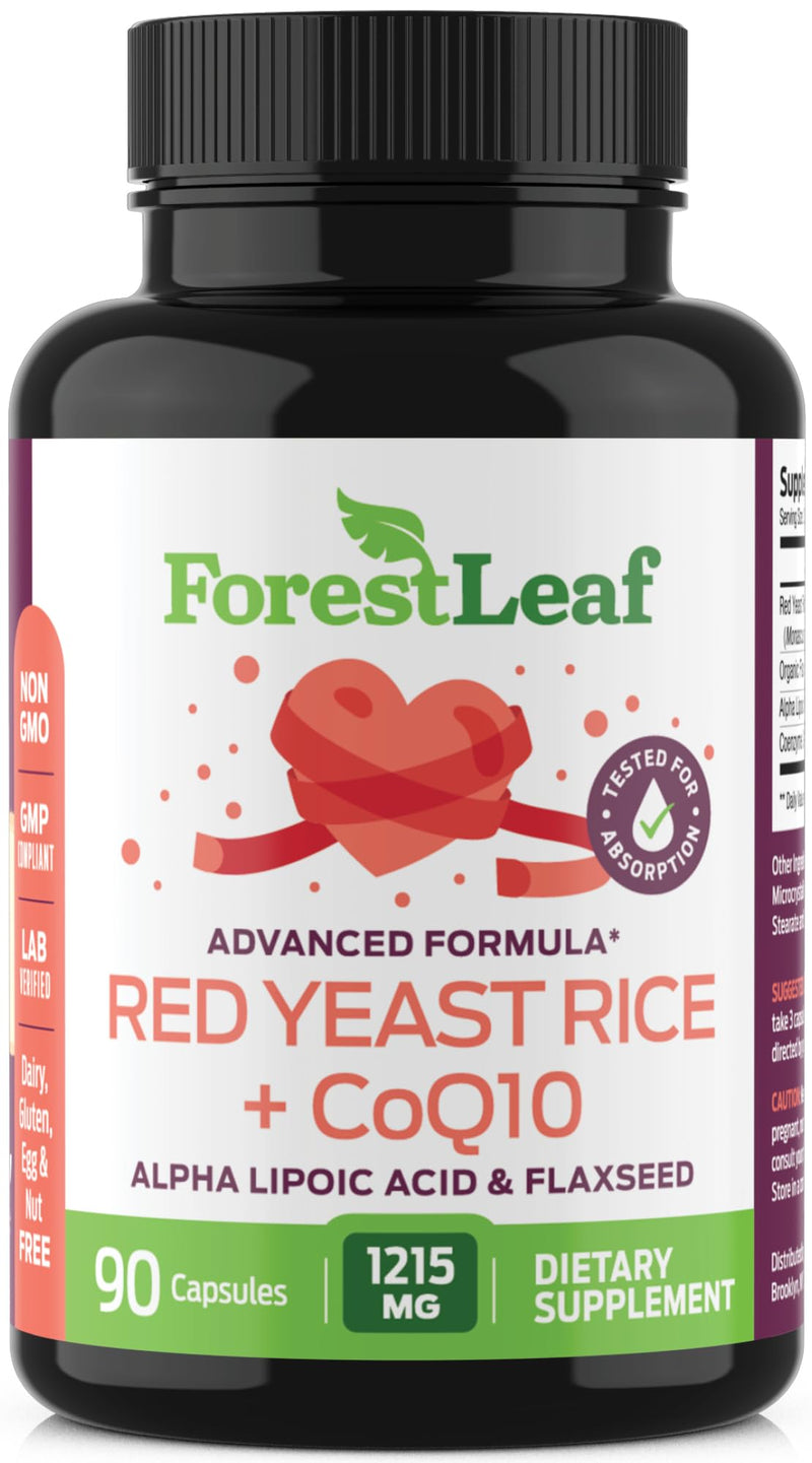 [Australia] - ForestLeaf Red Yeast Rice with CoQ10 Supplement - 1215mg Extra Strength Red Yeast Rice Capsules with Alpha Lipoic Acid & Organic Flaxseed, Citrinin Free, Supports Cardiovascular Health, Vegan 90 Count Unflavored 90 Count (Pack of 1) 