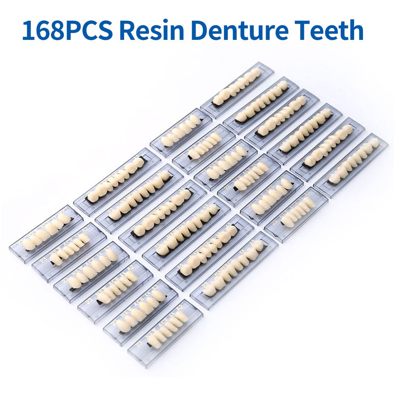 [Australia] - 168 Pieces False Teeth Dental Complete Acrylic Resin Denture Teeth, 6 Sets Whole Teeth Synthetic Polymer Denture Tooth, 23 Shade A2 Upper + Lower Dental Materials for Replacement, DIY, or Halloween 