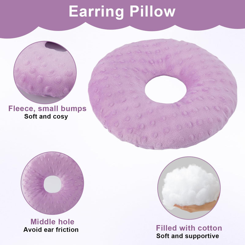 [Australia] - Ear Piercing Pillow, Soft and Comfortable Donut Pillow for Ear, Ear Pillows with Holes for Ear Pain, Piercing, Pain Relief Sleeping, Pressure Sore, Pillow with Ear Hole for Side Sleepers (Purple) Purple 