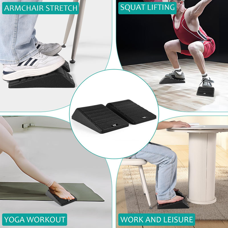 [Australia] - Squat Wedge Block 2PCS Non Slip Professional Ramp - 550 LBS Weight Capacity - Slant Board for Calf Stretching - Calf Stretcher Slant Board - Yoga Blocks Black 