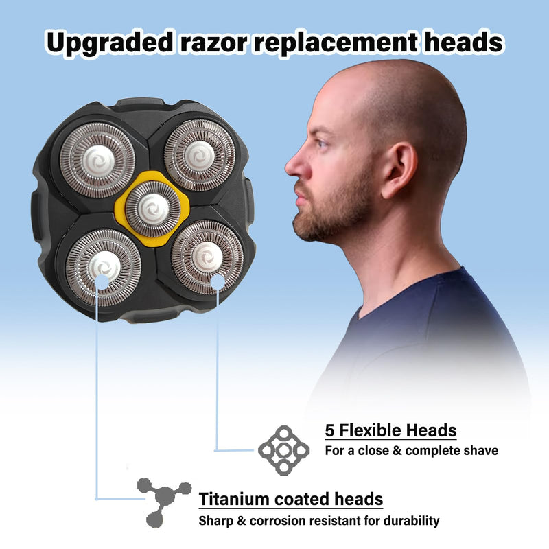 [Australia] - Replacement Heads Compatible with Microtouch Titanium Electric Head Shaver, Titanium Razor Replacement Blades for Micro Touch Head Shaver, Hypoallergenic Hair Clippers Blades for Bald Men - 2 Pack 