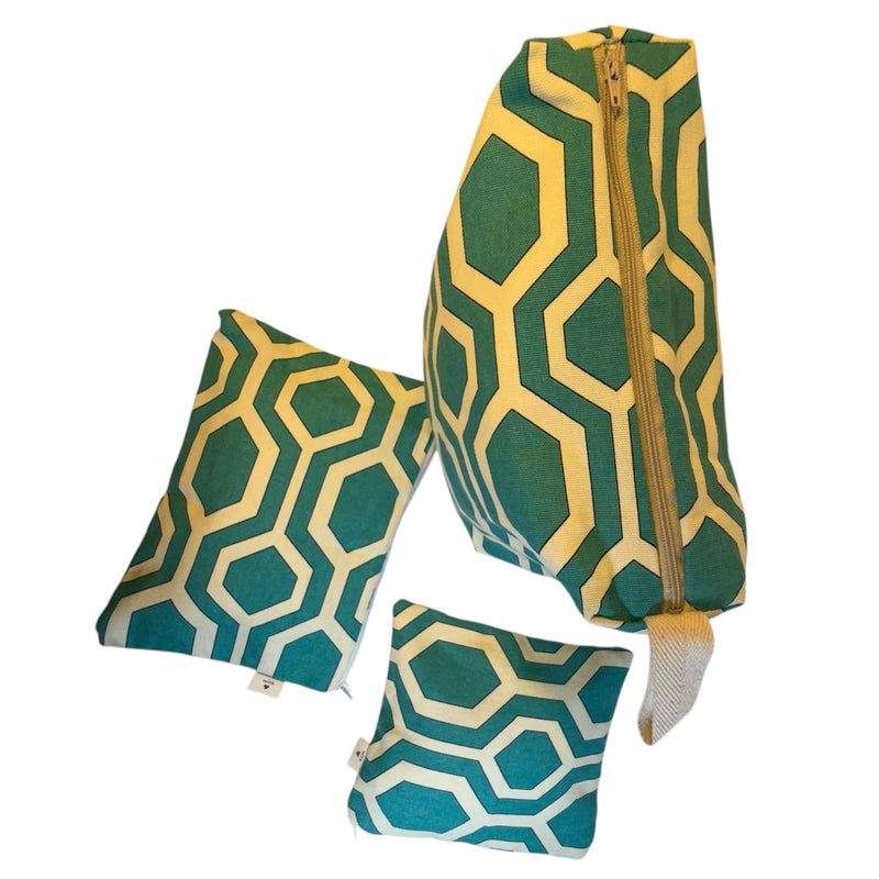 Geometric Pattern Cosmetic Bag Set, 3-Piece Canvas Travel Organizer with Zipper, 9.5x7x4 inches