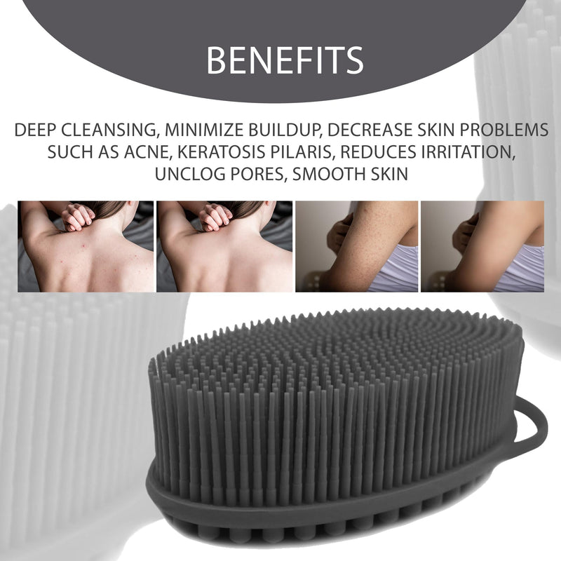 [Australia] - Avilana Exfoliating Silicone Body Scrubber Shower Brush- Hygienic Shower Loofah Sponge Alternative for Deep Clean & Soft Skin - Silicone Body Brush and Silver Infused Silicone Body Brush Dark Gray 