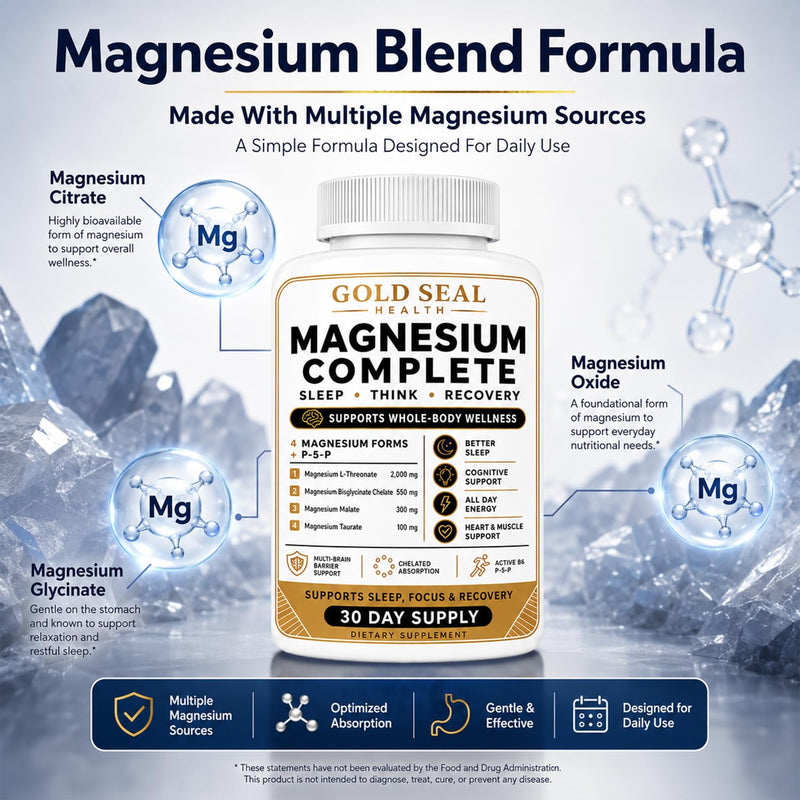 Gold Seal Magnesium Complete, 4 in 1 Multi-Source Magnesium Complex | with Magnesium Glycinate & Magnesium Malate, Vitamin B6, Vegan, 120 Capsules
