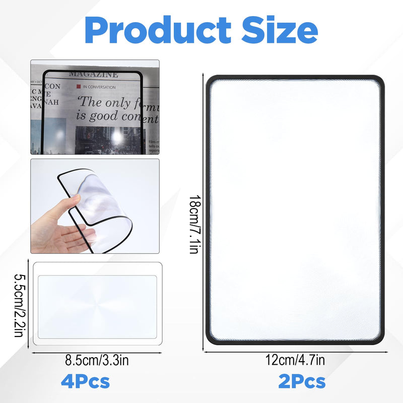 6Pcs Page Magnifying Sheet, 3X 5X Clear Lightweight Optical Plastic Fresnel Lens,2 Sizes Flat Page Magnifier For Reading, Bookmark Flat Magnifier For Seniors Reading Small Prints