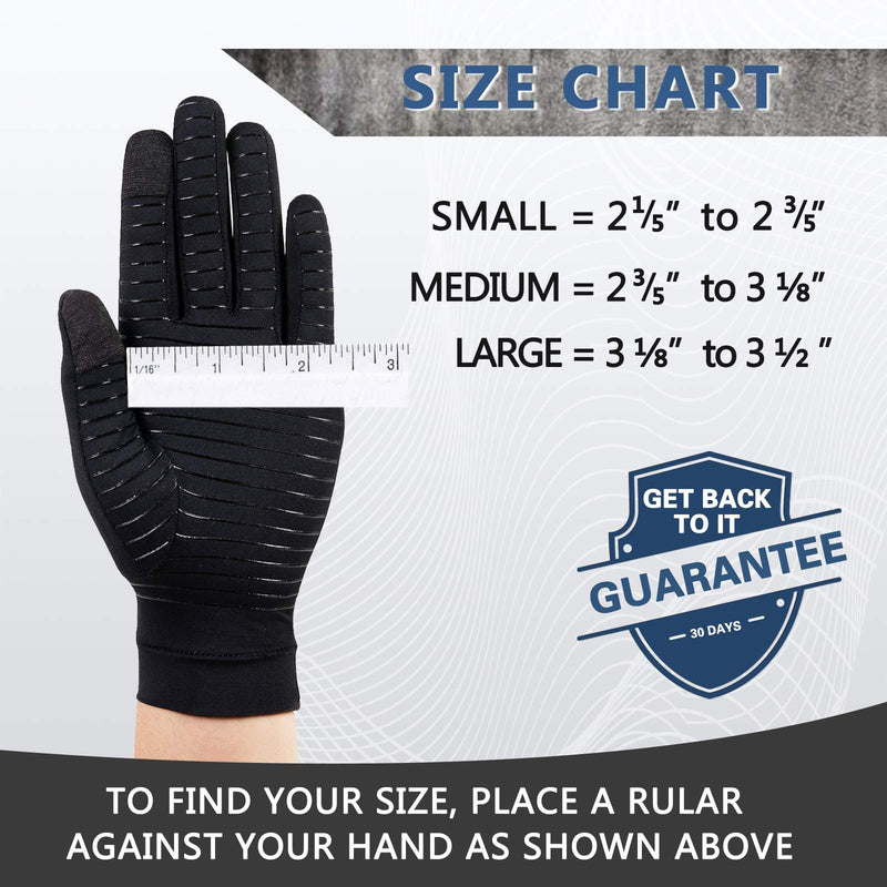 2 Pairs Copper Arthritis Gloves for Women Men, Touch Screen Anti-Slip Arthritis Compression Gloves for Relieving Carpal Tunnel Aches, Rheumatoid Pains, Joint Swell Two Pairs Large: 3 1/8''-3 1/2''