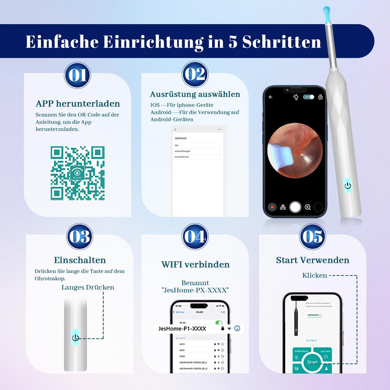 [Australia] - Earwax Remover Ear Cleaner, AMDXD 1440P Wifi Otoscope Camera 8MP HD Ear Camera IP4 Waterproof Ear Mirror 3.5mm Lens Ear Endoscope with 6 LEDs for Adults, Children and Pets, White 