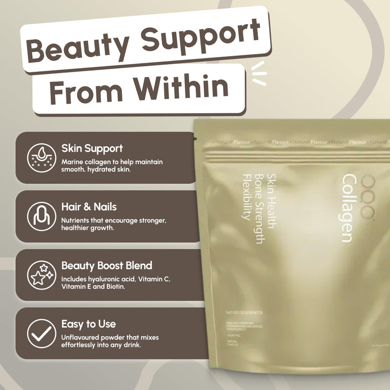 OQO® Collagen Powder for Women & Men | Collagen Supplement for Skin, Hair, Nails & Joints with Hydrolysed Marine Collagen, Vitamin C,E & Biotin | 12 Servings, Add to Drink | Unflavoured 12pk