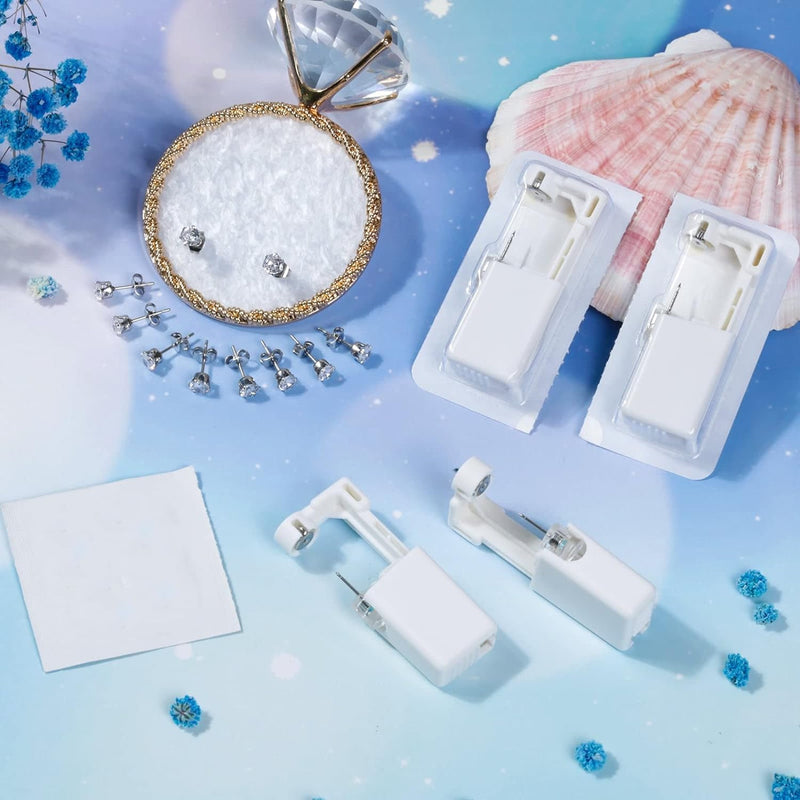 [Australia] - Evatage 10 Packs Self Ear Piercing Kit, Home Piercing Kit Disposable Ear Piercing Gun Kit with Stainless Steel Earring Studs for Pierce Your Own Ears White 