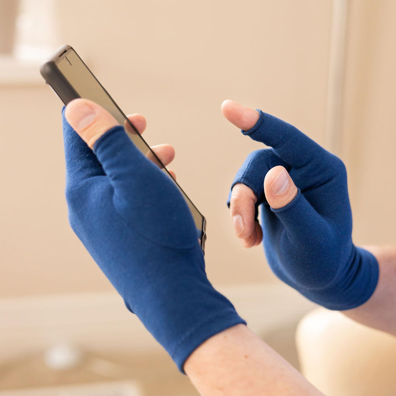 GRACE & ABLE Compression Gloves for Arthritis - Open Finger, Cotton-Blend, Lightweight, Breathable Hand Support Large Marine Blue