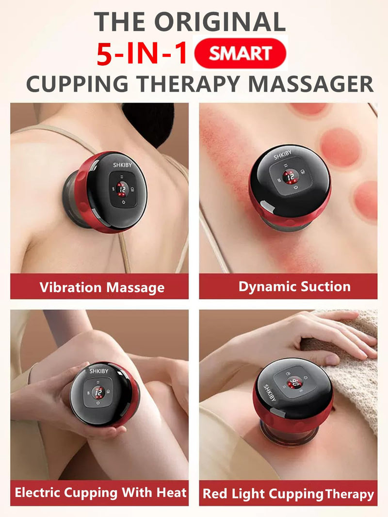 [Australia] - The Original 5-in-1 Smart Cupping Therapy Massager, Red Light Therapy for Targeted Pain Relief, Knots, Aches, Muscle Soreness, Circulation, Portable Electric Massager Cupping Kit-Dark Black 