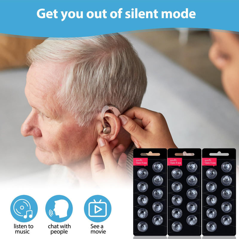 OUZHOU Hearing Aid Domes for Oticon Replacements, 3 Pack/30pcs 8mm Hearing Aid Domes Open Domes, Universal Silicone Hearing Aid Accessories Compatible with Oticon MiniFit 30Pcs Open