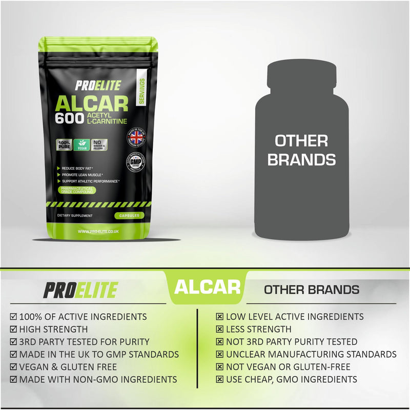Acetyl L Carnitine Capsules - 1800mg Per Serving | 180 Capsules Vegan Pure Acetyl L-Carnitine Capsule Energy, Weight Loss Support, Fat Burner ALCAR NO Fillers & Binders - Made in UK by PROELITE 180 count (Pack of 1)