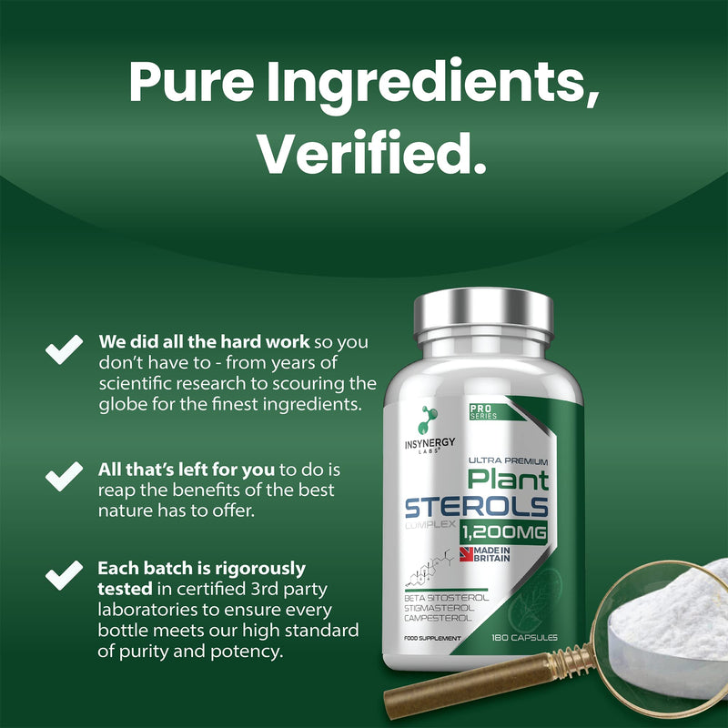 Plant Sterols 1,200mg (Maximum Dose in UK) 180 Capsules, Superior Cholesterol Lowering Supplements (Beta-Sitosterol + Stigmasterol + Campesterol) 3 Form High Strength Complex