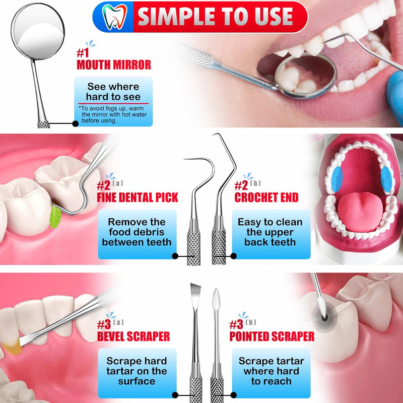 [Australia] - Dental Tools, Dental Pick, Dental Hygiene Kit, Oral Care Teeth Cleaning Tools Set, Stainless Steel Tooth Scraper Plaque Tartar Cleaner, Plaque Remover for Teeth - with Case 